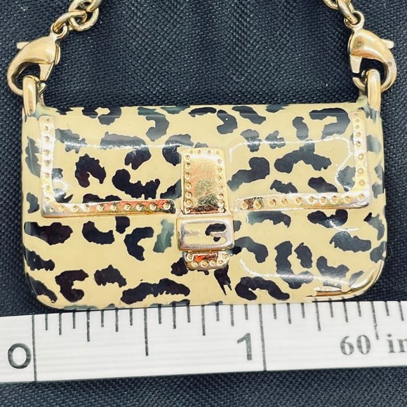FENDI Leopard Print Enamel and Gold Mini-Purse Charm with Dustbag - Picture 6 of 7